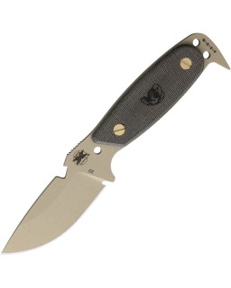 DPx Gear HEST Original Fixed Blade tan coated D2 steel green canvas micarta handle