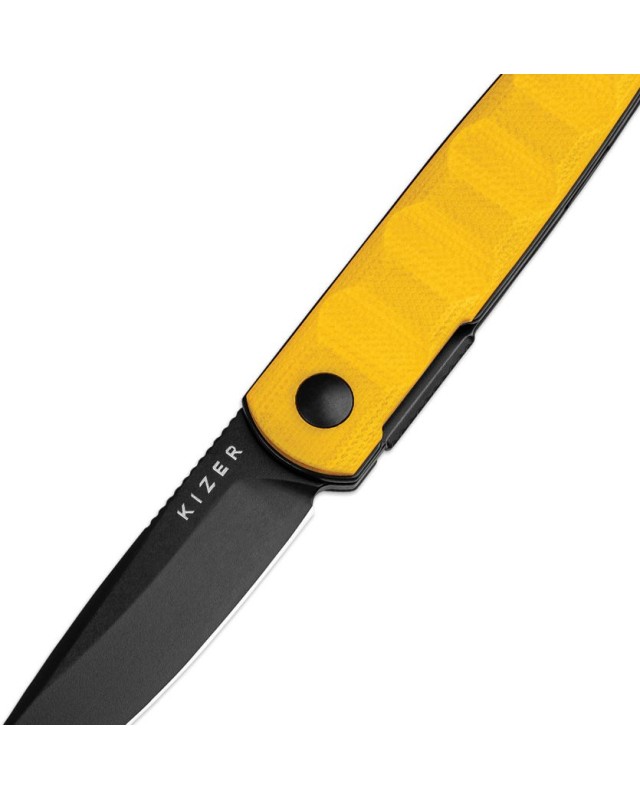 Kizer Cutlery Bamboo folding knife Nitro-V stainless steel blackwash finish blade linerlock yellow G10 handle