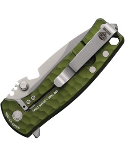 DPx Gear HEST F M390 steel stonewash finish blade hammered green titanium handle