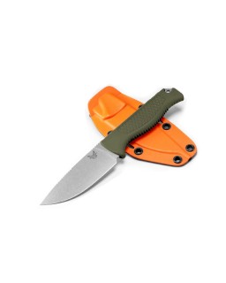 Coltello da caccia Benchmade Steep Country, finitura stonewash, acciaio S30V, manico in santoprene verde