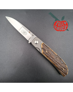 1994 Coltello personalizzato Bob Terzuola TTF-6, 50° anniversario, in acciaio CPM154 con impugnature in corteccia di mammut