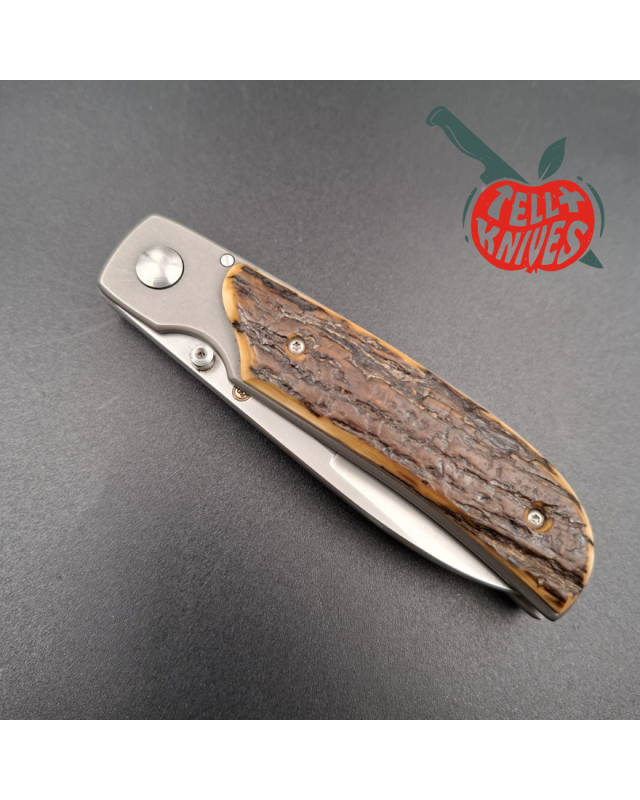 1994 Coltello personalizzato Bob Terzuola TTF-6, 50° anniversario, in acciaio CPM154 con impugnature in corteccia di mammut