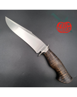 Sam Lurquin Tsavo Fighter satin finish forged 80CrV2 carbon steel blade curly maple wood handle black leather sheath