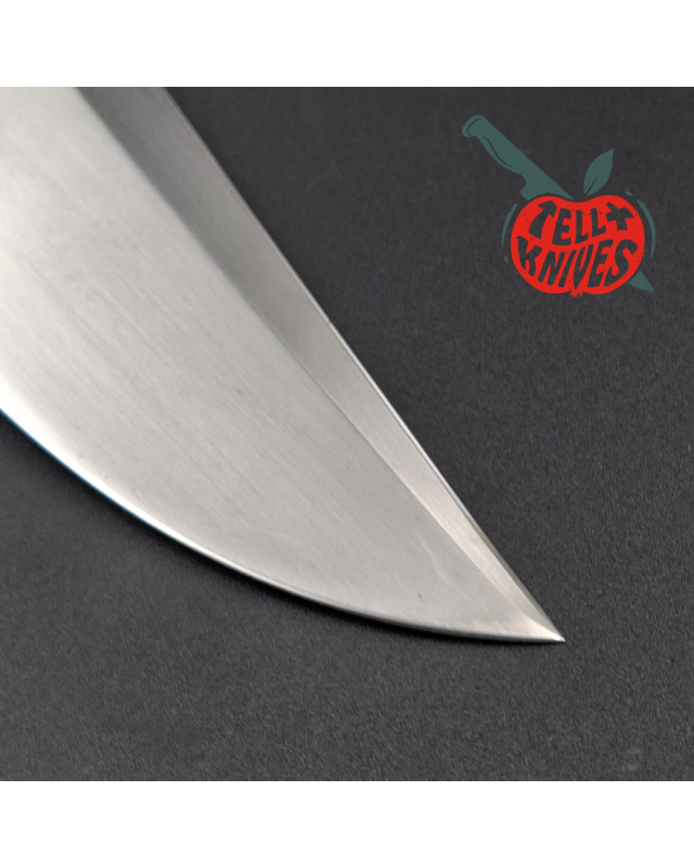 Sam Lurquin Tsavo Fighter satin finish forged 80CrV2 carbon steel blade curly maple wood handle black leather sheath