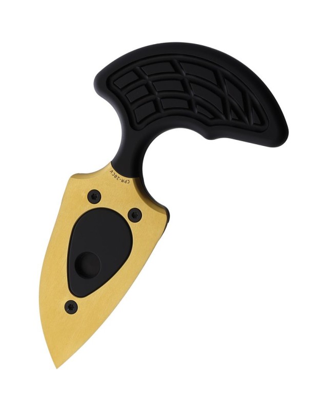 Sleight Push Dagger in acciaio CPM-20CV dorato con impugnatura in alluminio nero – Conforme alla normativa svizzera