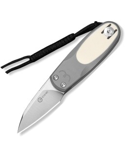 Civivi Purr Slip Joint con finitura satinata, lama tanto inversa in acciaio Nitro V, manico in G10 grigio e bianco