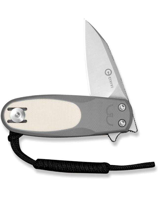 Civivi Purr Slip Joint mit satinierter Nitro-V-Klinge aus Stahl im Reverse-Tanto-Design, grauer und weißer G10-Griff