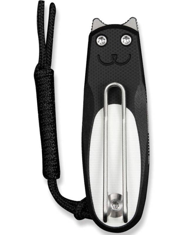 Civivi Purr Slip Joint con finitura stonewash, lama tanto inversa in acciaio Nitro V e impugnatura in G10 bianca e nera