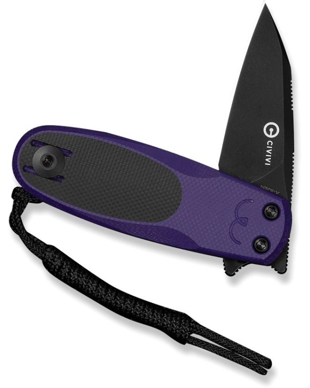 Civivi Purr Slip Joint mit satinierter Oberfläche, Nitro-V-Stahl, umgekehrte Tanto-Klinge, violetter und schwarzer G10-Griff