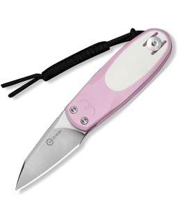 Civivi Purr Slip Joint, satin finish, Nitro V steel reverse tanto blade, pink and white G10 handle