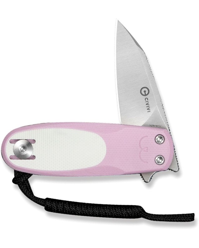 Civivi Purr Slip Joint mit satinierter Nitro-V-Klinge aus Stahl im Reverse-Tanto-Design und rosa-weißem G10-Griff