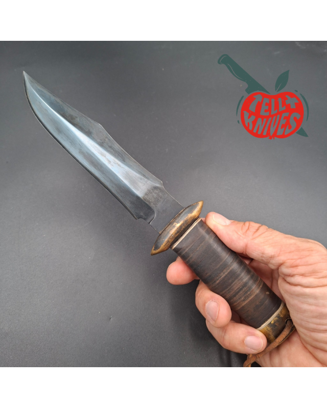 La Grotte du Loup SOG Vietnam Replica forged carbon steel blade brass guard and pommel stacked leather handle