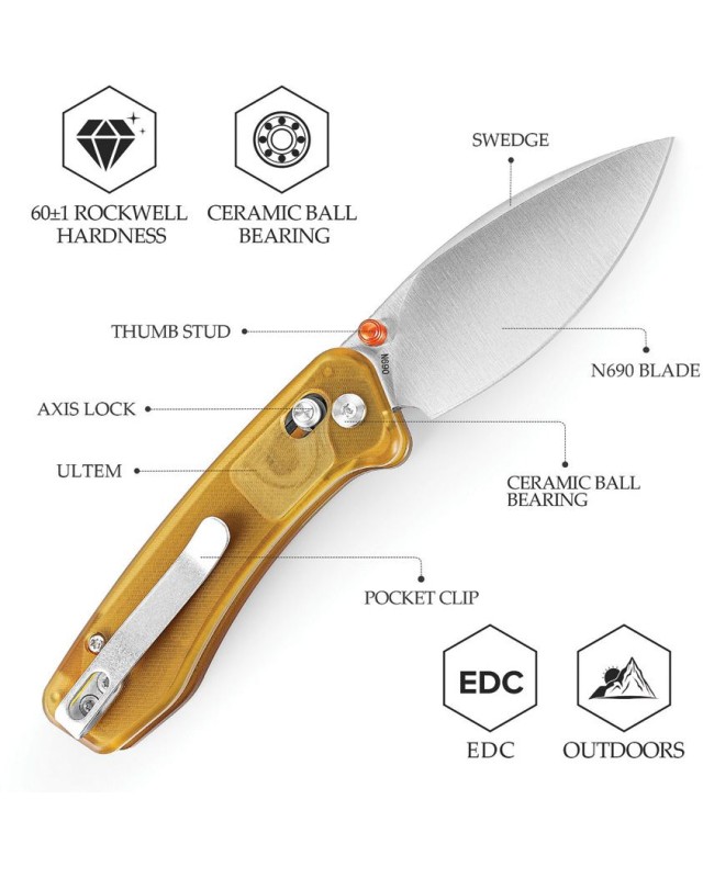 Trivisa Koala Klappmesser, Klinge aus N690-Edelstahl mit satinierter Oberfläche, Crossbar-Lock, Griff aus Ultem
