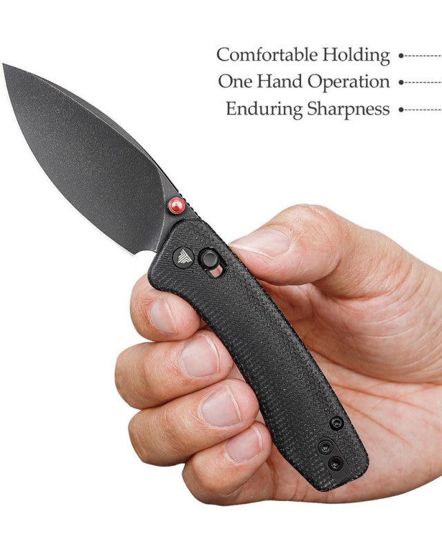 Trivisa Koala folding knife with an N690 stainless steel blade, blackwash finish, Crossbar Lock and black canvas micarta handle