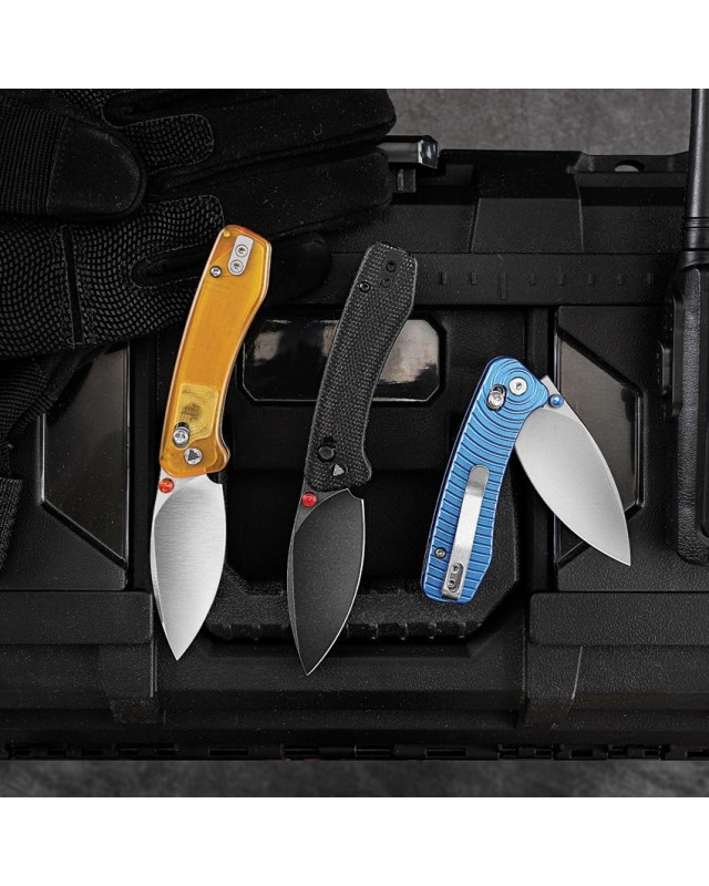 Trivisa Koala folding knife with an N690 stainless steel blade, blackwash finish, Crossbar Lock and black canvas micarta handle