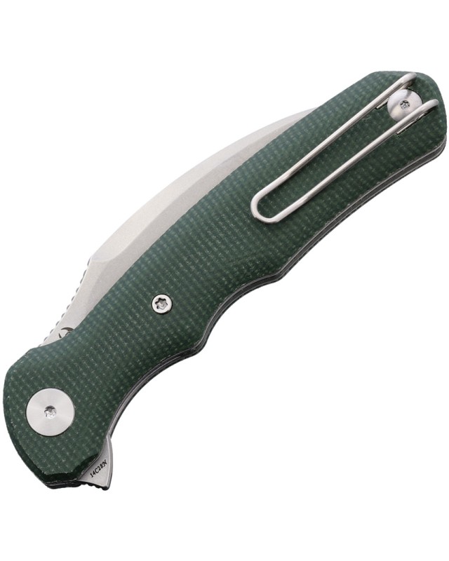 Trivisa Lacerta Linerlock Stonewash 14C28N Steel Blade Green Micarta Handle
