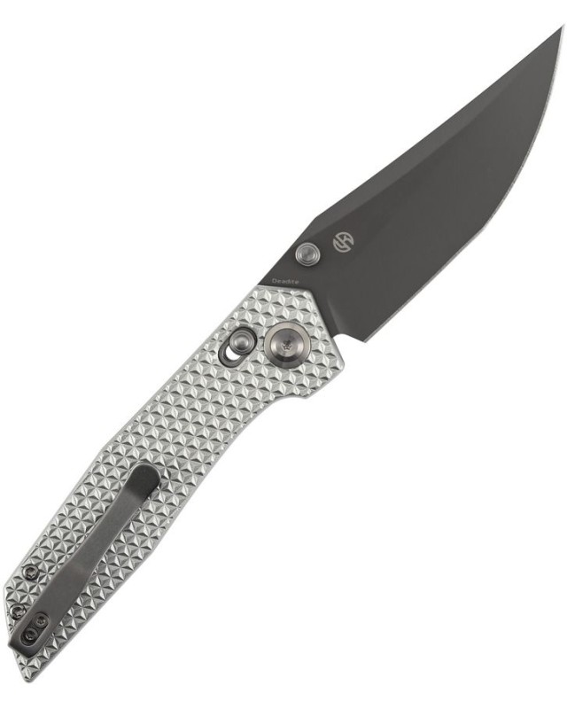 Tenable Deadite Grey, TiNi-beschichtete Klinge aus Sandvik-Edelstahl 14C28N, Querstangenverriegelung, silberner Aluminiumgriff