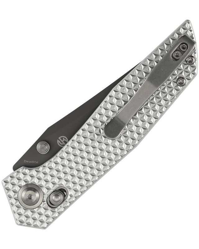 Tenable Deadite Grey, TiNi-beschichtete Klinge aus Sandvik-Edelstahl 14C28N, Querstangenverriegelung, silberner Aluminiumgriff