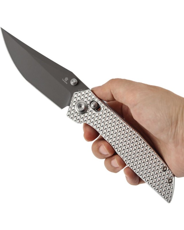 Tenable Deadite Grey TiNi coated 14C28N Sandvik stainless steel Blade Crossbar Lock Silver Aluminium Handle