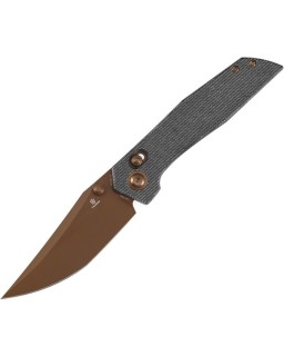 Tenable Deadite Gold TiNi coated 14C28N Sandvik stainless steel Blade Crossbar Lock Black Canvas Micarta Handle