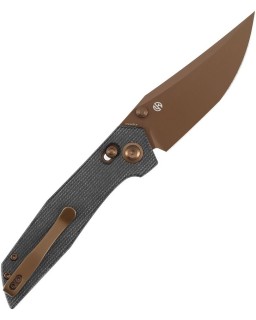 Tenable Deadite Gold TiNi coated 14C28N Sandvik stainless steel Blade Crossbar Lock Black Canvas Micarta Handle