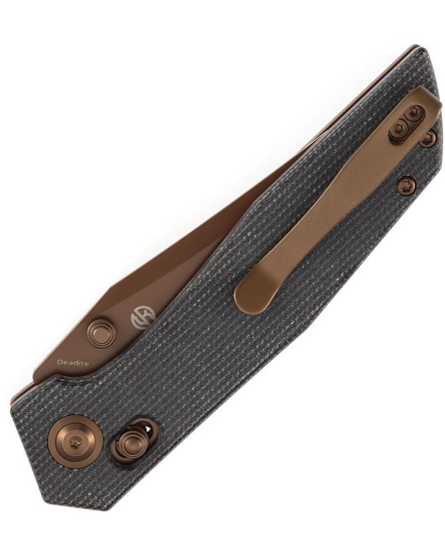 Tenable Deadite Gold TiNi coated 14C28N Sandvik stainless steel Blade Crossbar Lock Black Canvas Micarta Handle