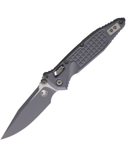 Microtech Socom M390MK steel Apocalyptic Storm Gray finish blade frag pattern aluminum handle RAM Lock