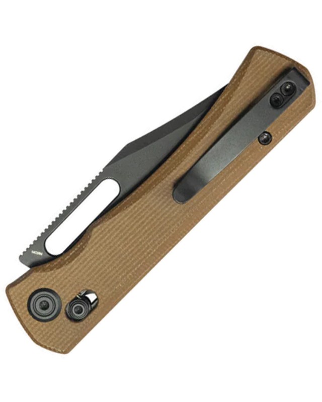 Kubey TBO Crossbar Lock Nero 14C28N Manico in G10 marrone