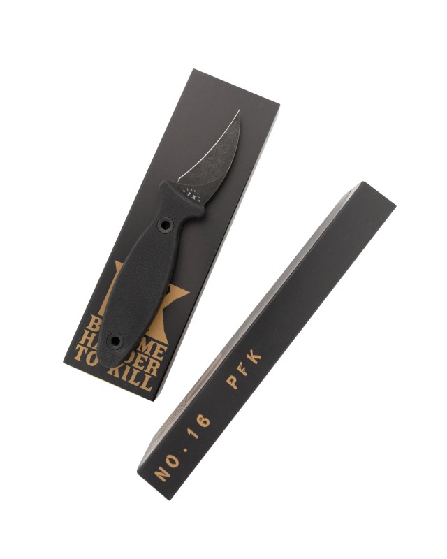 Stazione IX Numero 16 PKF VG-10 in acciaio con finitura nera, impugnatura in G10 nera e Kydex nero