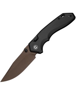 CIVIVI ELITE Brova, marrone scuro stonewash, lama in acciaio inossidabile S35VN, manico in alluminio nero