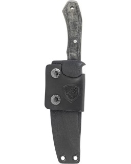 K-Night Küchenmesser mit durchgehendem Erl, 14C28N-Edelstahl, grauer Micarta-Griff, schwarze Kydex-Scheide