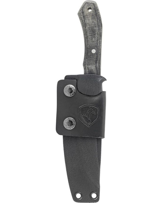 K-Night Küchenmesser mit durchgehendem Erl, 14C28N-Edelstahl, grauer Micarta-Griff, schwarze Kydex-Scheide
