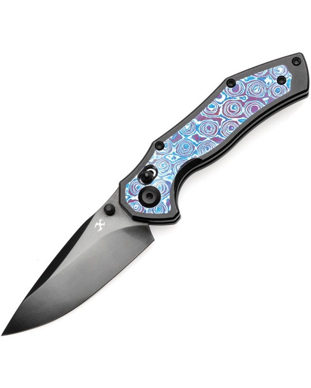 Coltello pieghevole Kansept Apollo Crossbar Lock in acciaio CPM S35VN con manico in titanio e fibra di carbonio blu