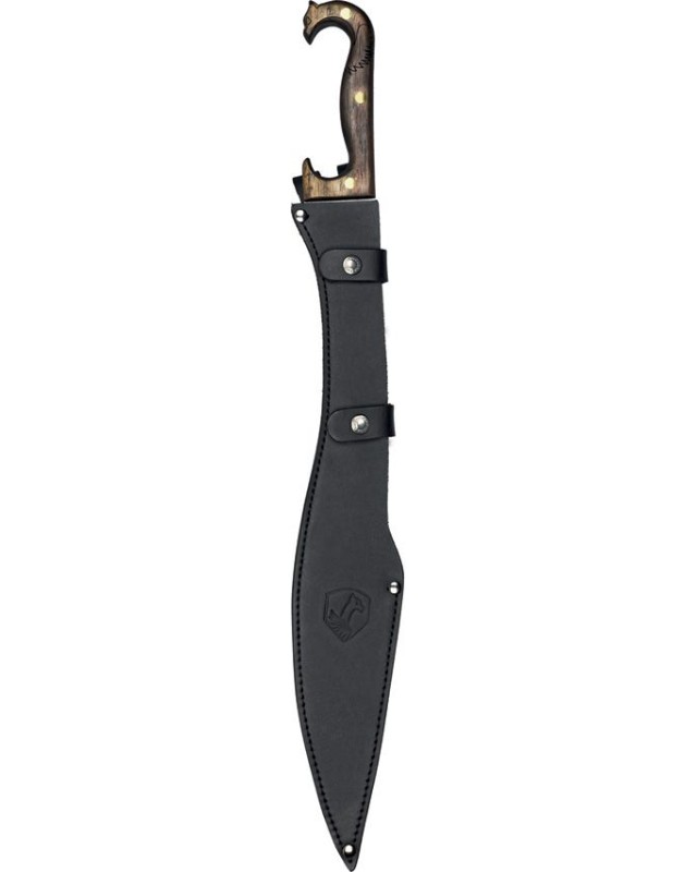 CONDOR Falcata Sword: lama in acciaio al carbonio 1075HC, codolo integrale, manico in noce, fodero in pelle nera
