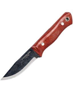 Condor Mini Firewater Fixed Blade Knife Scandi Grind 1095HC carbon steel Red Canvas Micarta Handle Black leather sheath