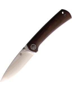 North Mountain Blade Ultra ZDP-189 stainless steel laminated blade with a satin finish, Linerlock, Ironwood handle