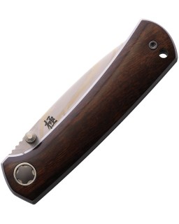 North Mountain Blade Ultra ZDP-189 stainless steel laminated blade with a satin finish, Linerlock, Ironwood handle