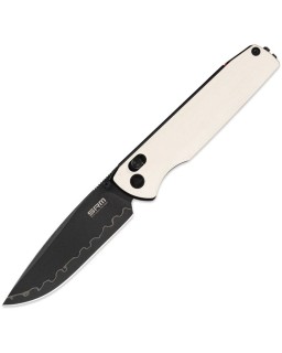 SRM Terrier, Klinge aus 140Cr-Edelstahl mit Blackwash-Beschichtung, G10-Griff in Elfenbein, Ambi-Lock