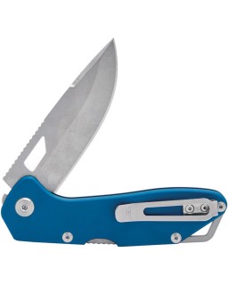 BUCK Knives 724 Mustang, finitura stonewash, acciaio inossidabile 420HC, manico in alluminio blu, prodotto negli Stati Uniti