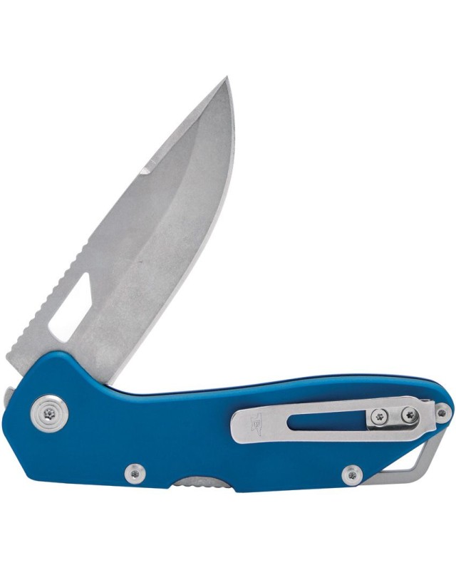 BUCK Knives 724 Mustang, finitura stonewash, acciaio inossidabile 420HC, manico in alluminio blu, prodotto negli Stati Uniti