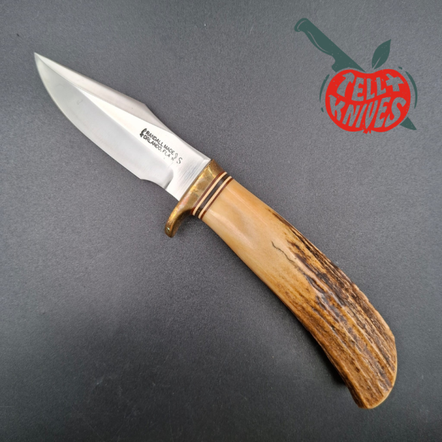 Randall Made Knives 1970ies Model 8-4 forged stainless steel sambar stag handle brass guard brown leather sheath