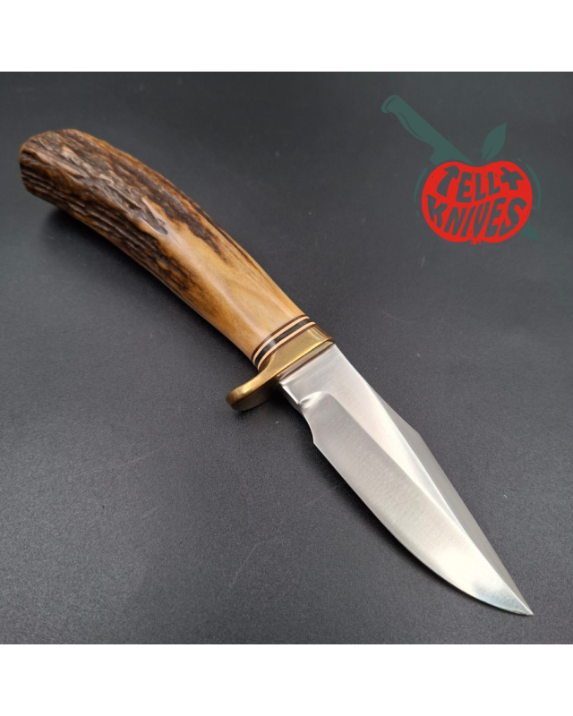 Randall Made Knives 1970ies Model 8-4 forged stainless steel sambar stag handle brass guard brown leather sheath