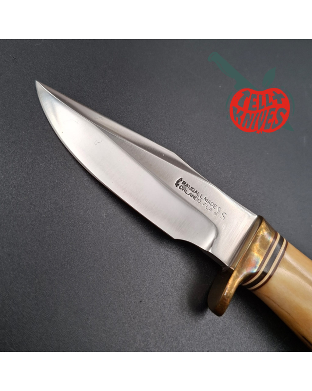 Randall Made Knives 1970ies Model 8-4 forged stainless steel sambar stag handle brass guard brown leather sheath