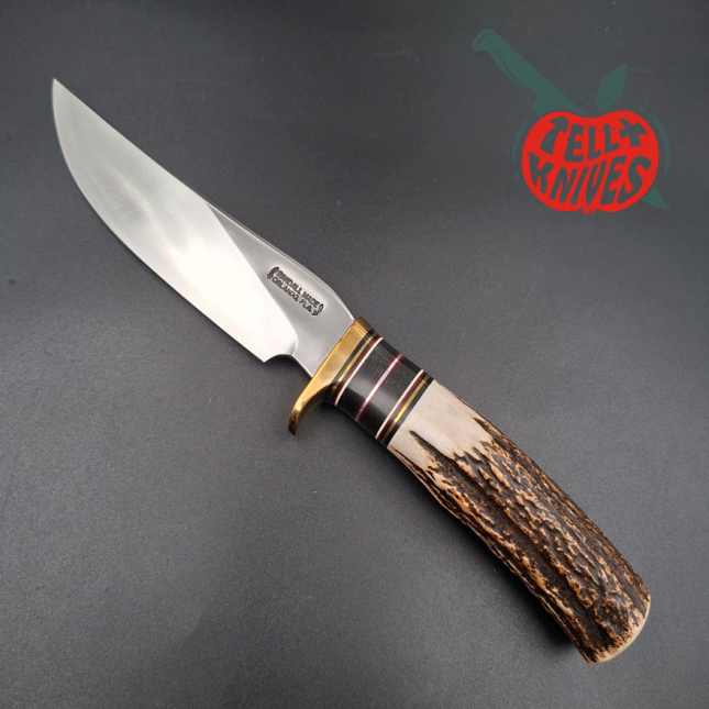Randall Made Knives RKS3 1997 forged carbon steel blade stag handle brown leather sheath