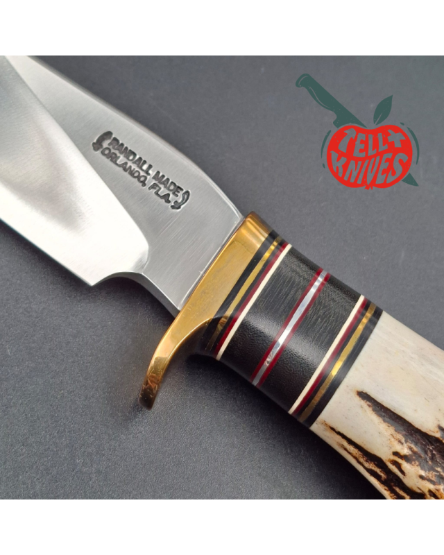 Randall Made Knives RKS3 1997 – Klinge aus geschmiedetem Kohlenstoffstahl, Griff aus Hirschhorn, braune Lederscheide