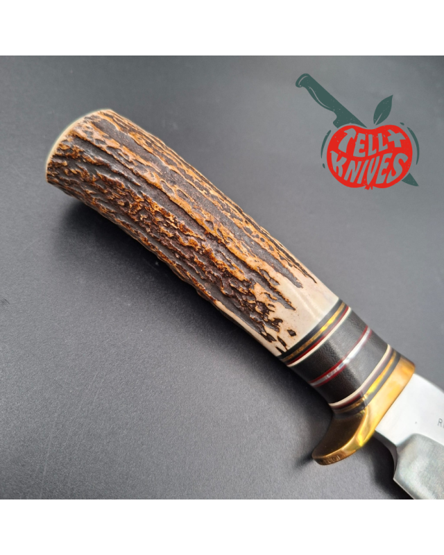 Randall Made Knives RKS3 1997 – Klinge aus geschmiedetem Kohlenstoffstahl, Griff aus Hirschhorn, braune Lederscheide