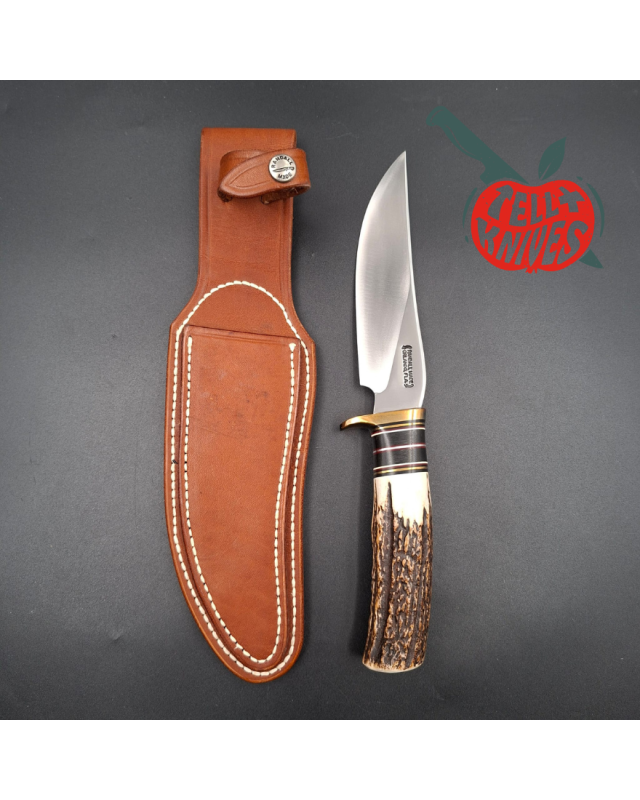 Randall Made Knives RKS3 1997 – Klinge aus geschmiedetem Kohlenstoffstahl, Griff aus Hirschhorn, braune Lederscheide