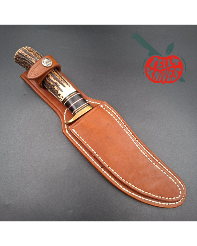 Randall Made Knives RKS3 1997 – Klinge aus geschmiedetem Kohlenstoffstahl, Griff aus Hirschhorn, braune Lederscheide