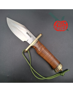 Randall Made Knives Model 19-5 Bushmaster forged carbon steel stacked leather handle brass guard and pommel