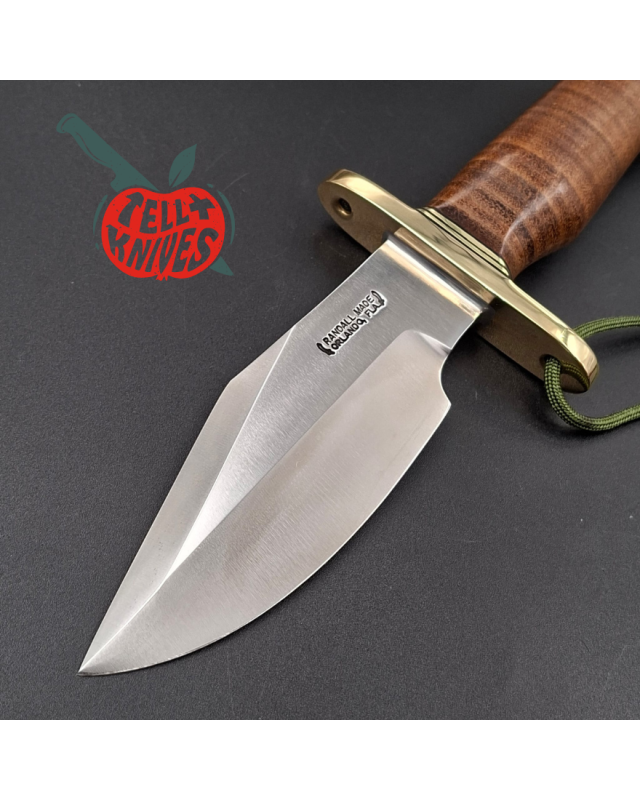 Randall Made Knives Modell 19-5 Bushmaster: geschmiedeter Kohlenstoffstahl, gestapelter Ledergriff, Messingparier und -knauf